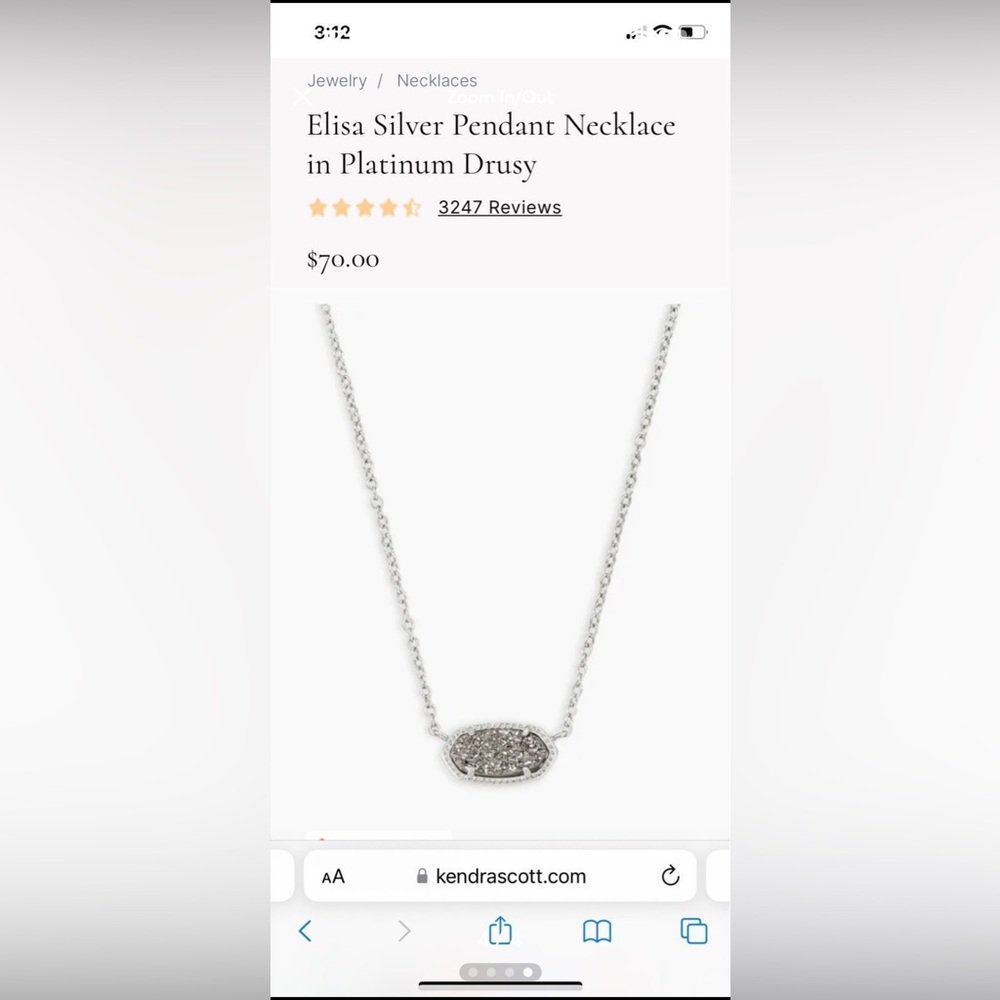 Kendra Scott Elisa Silver Pendant Necklace in Platinum Drusy